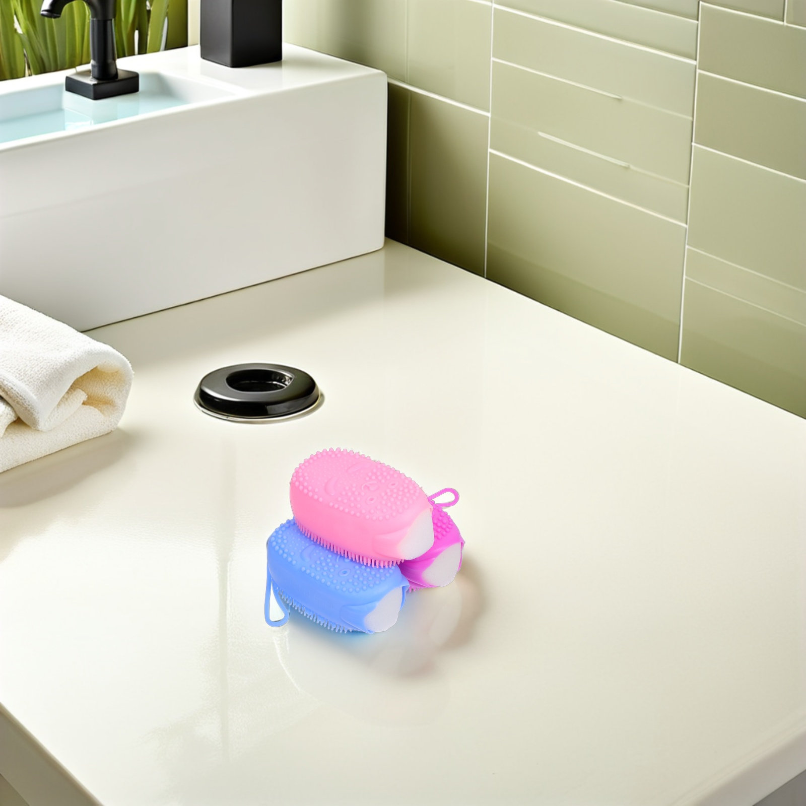 Body Brush - แปรงอาบน้ำซิลิโคน 3 ชิ้น ฟองน้ำอาบน้ำสองด้าน นุ่ม ขัดตัว