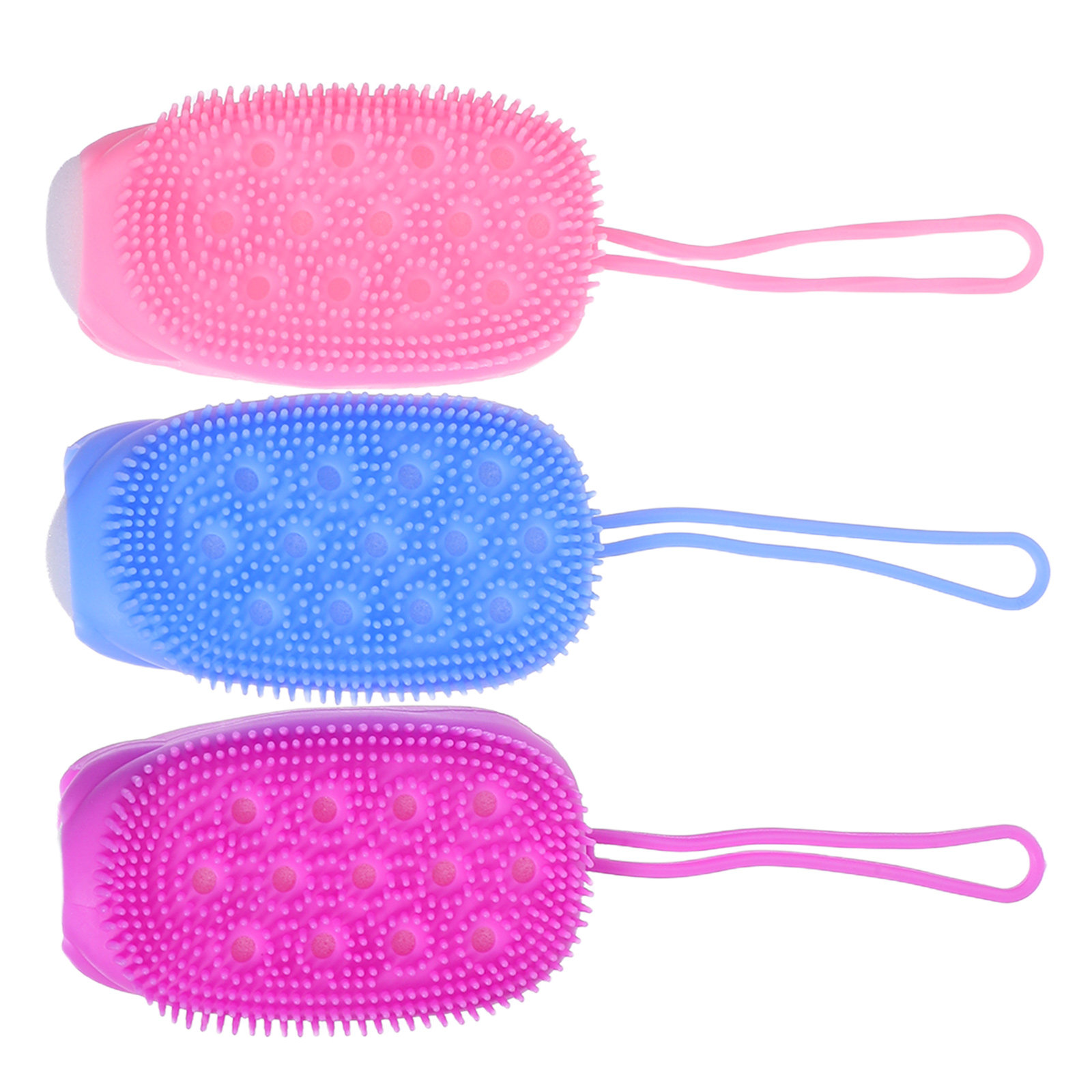 Body Brush - 3 ชิ้น แปรงขัดผิวซิลิโคนสองด้าน ฟองน้ำขัดตัวสำหรับอาบน้ำ ทำความสะอาดผิวอย่างอ่อนโยน พกพาสะดวก
